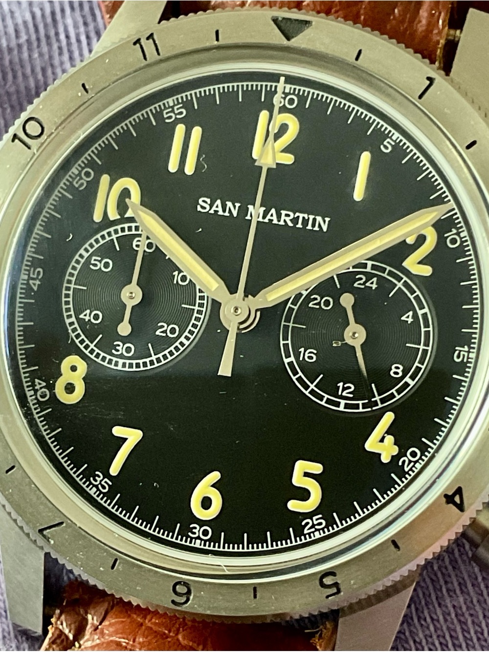 EUC San Martin SN0127 Retro Pilot Chronograph Bund Strap + S/S and Leather